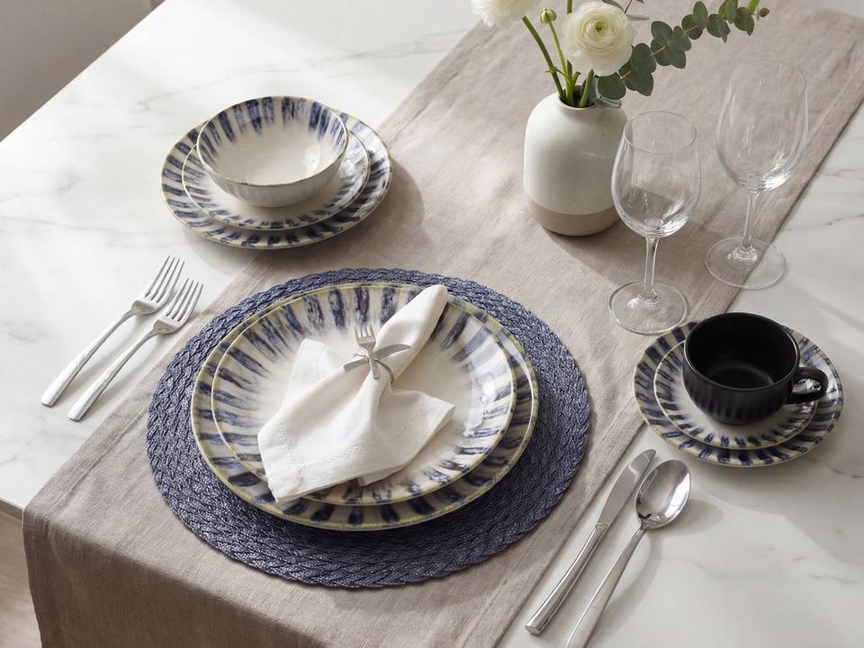 Aparelho de Jantar e Chá 20 Peças Alleanza Redondo Cerâmica Faiança Branco e Azul Istambul - 1