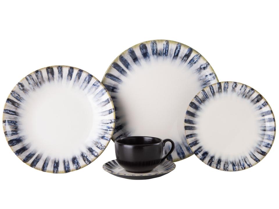 Aparelho de Jantar e Chá 20 Peças Alleanza Redondo Cerâmica Faiança Branco e Azul Istambul - 2