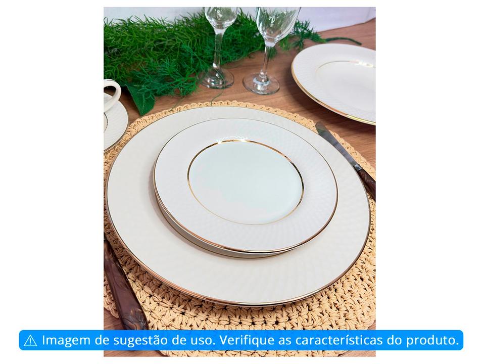 Aparelho de Jantar e Chá 20 Peças Alleanza Redondo Cerâmica Faiança Branco e Dourado Split Gold - 1
