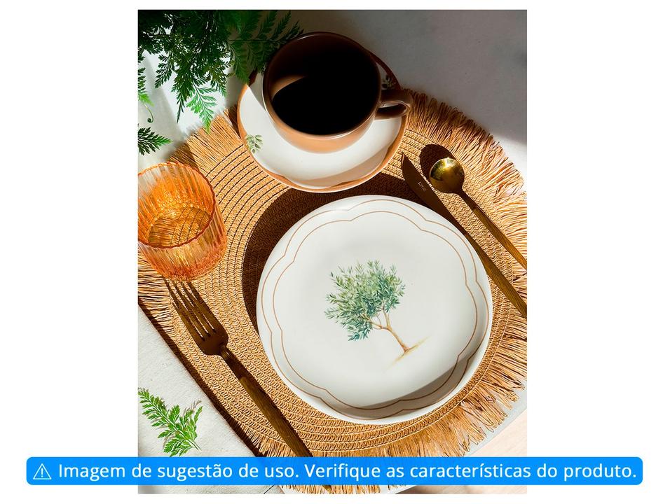 Aparelho de Jantar e Chá 20 Peças Alleanza Redondo Cerâmica Faiança Branco e Marrom Oliveira - 1