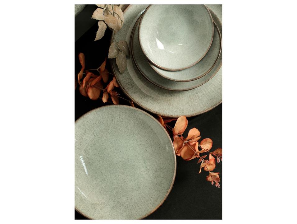 Aparelho de Jantar e Chá 20 Peças Alleanza Redondo Cerâmica Faiança Verde e Preto Síria - 1