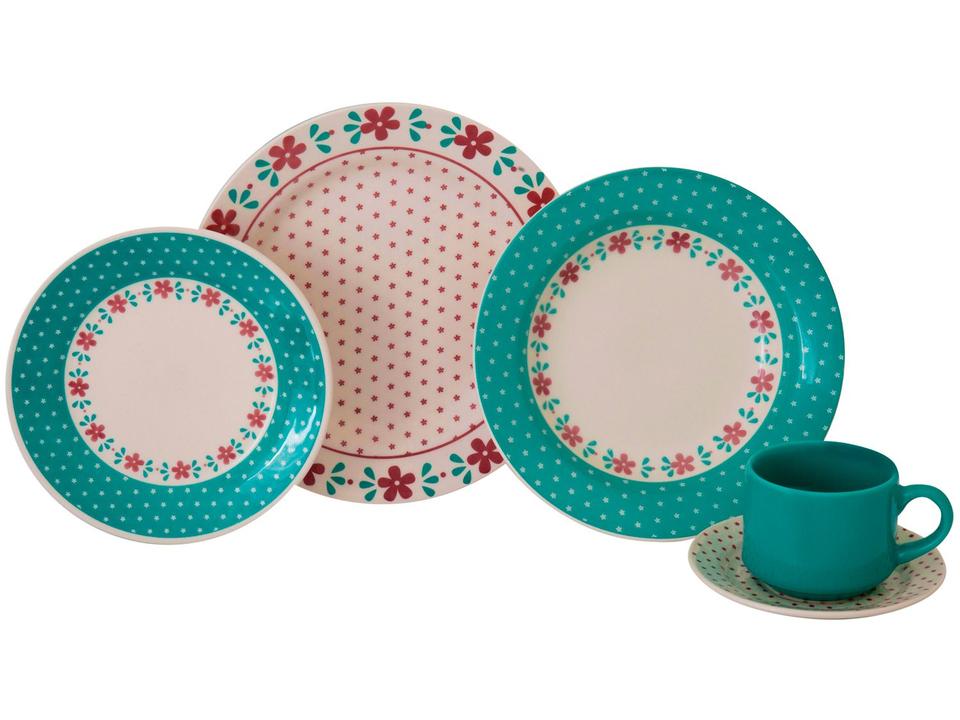 Aparelho de Jantar e Chá 20 Peças Biona de Cerâmica Redondo Branco e Azul Claro Donna Oxford - 4