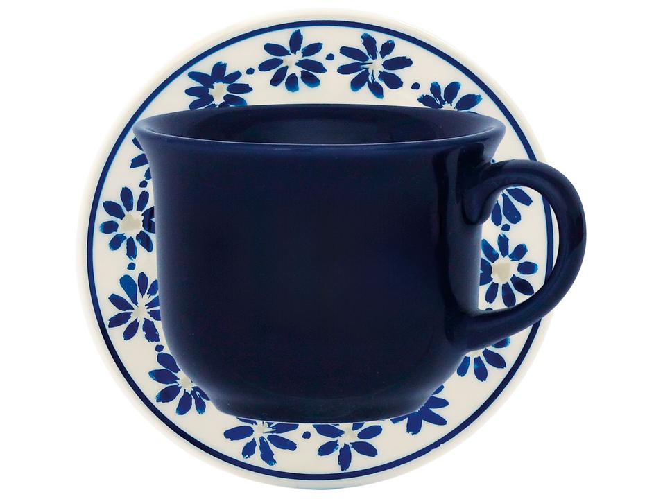 Aparelho de Jantar e Chá 20 Peças Biona Redondo de Cerâmica Azul Donna 24 Margaridas - 5