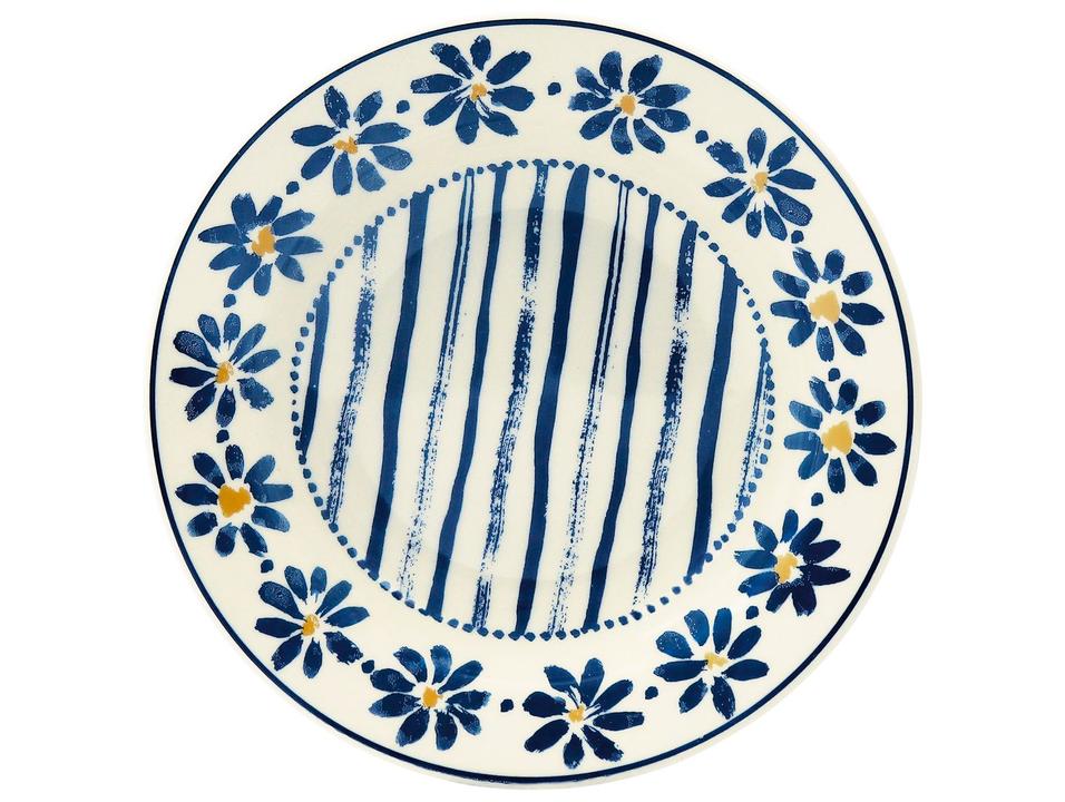 Aparelho de Jantar e Chá 20 Peças Biona Redondo de Cerâmica Azul Donna 24 Margaridas - 3