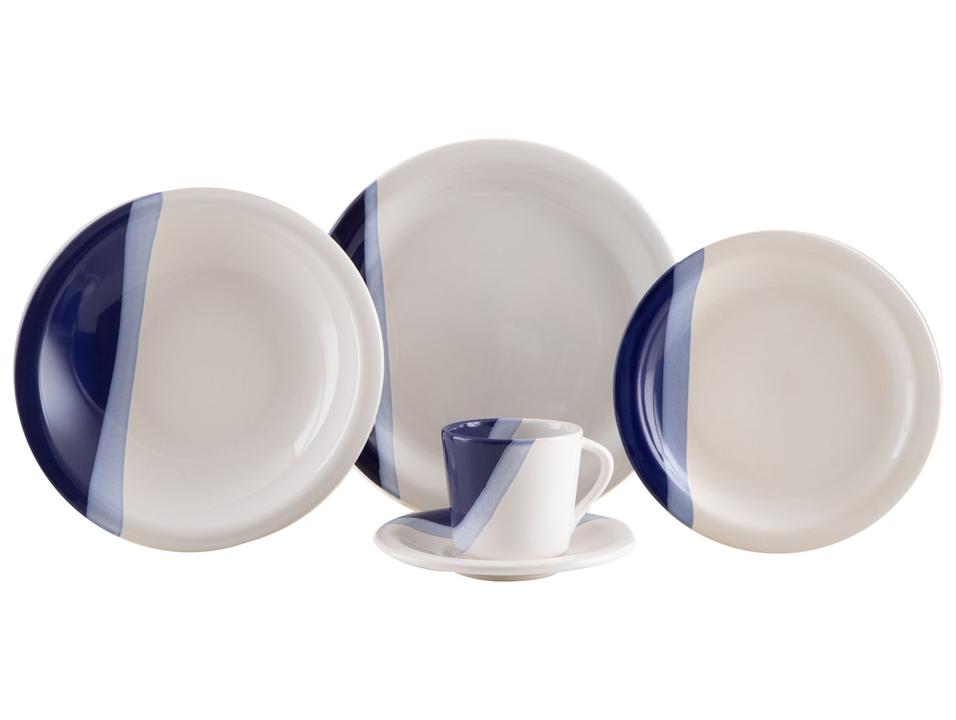 Aparelho de Jantar e Chá 20 Peças Cerâmica Brasilia Redondo Branco e Azul Cobalto Atual - 2