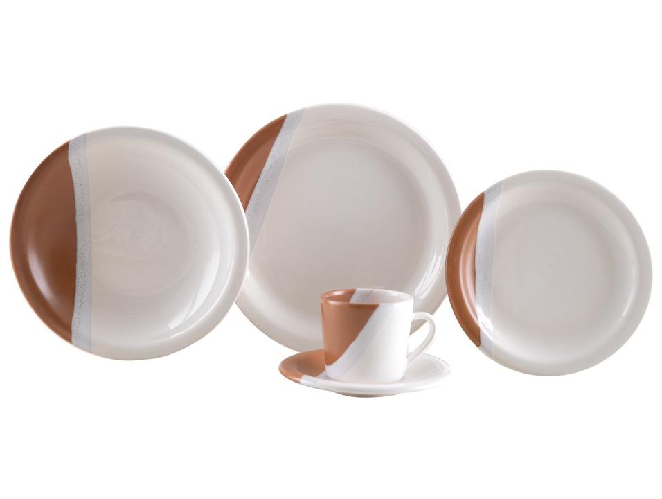 Aparelho de Jantar e Chá 20 Peças Cerâmica Brasilia Redondo Branco e Chocolate Atual - 2