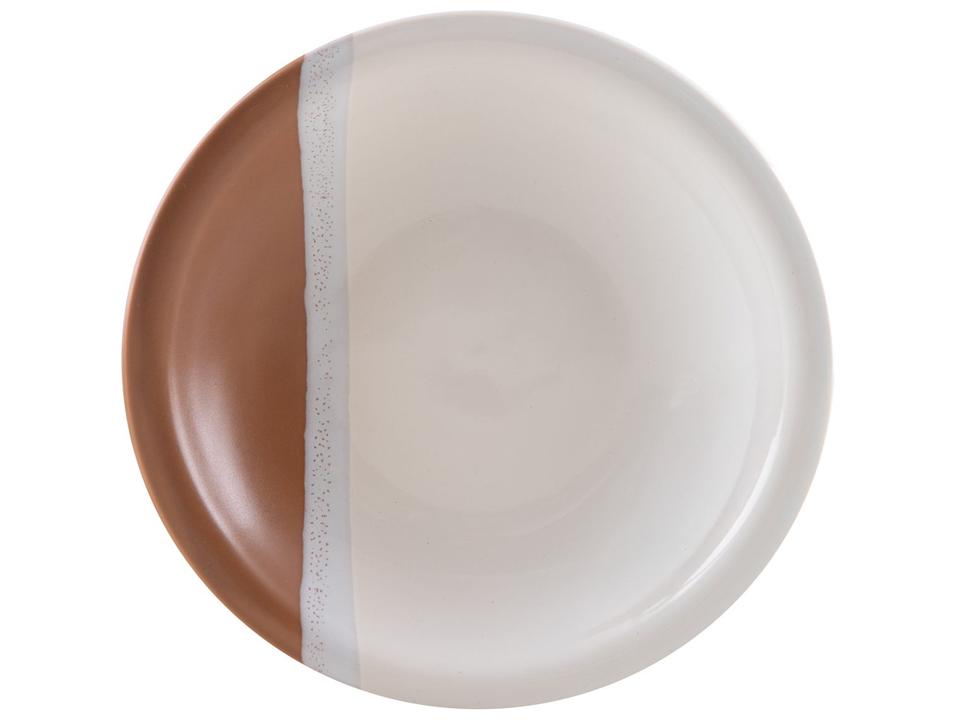 Aparelho de Jantar e Chá 20 Peças Cerâmica Brasilia Redondo Branco e Chocolate Atual - 5