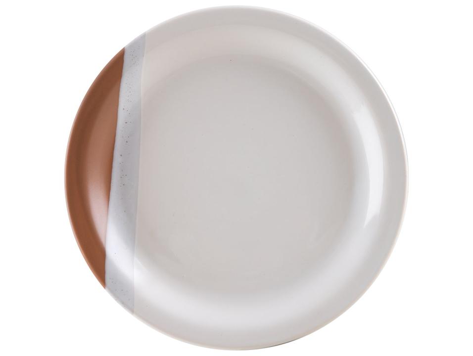 Aparelho de Jantar e Chá 20 Peças Cerâmica Brasilia Redondo Branco e Chocolate Atual - 3