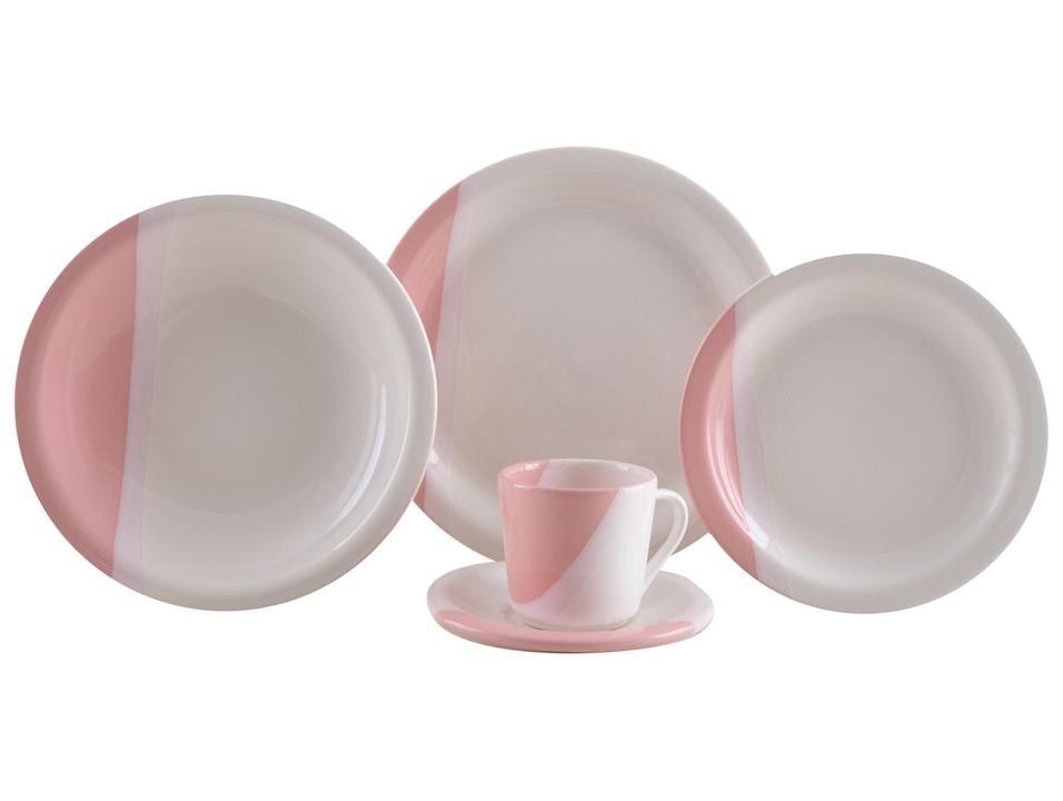 Aparelho de Jantar e Chá 20 Peças Cerâmica Brasilia Redondo Branco e Rosa Atual - 2