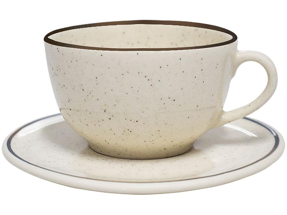 Aparelho de Jantar e Chá 20 Peças Oxford de Cerâmica Bege e Marrom Redondo Unni Brisa - 5