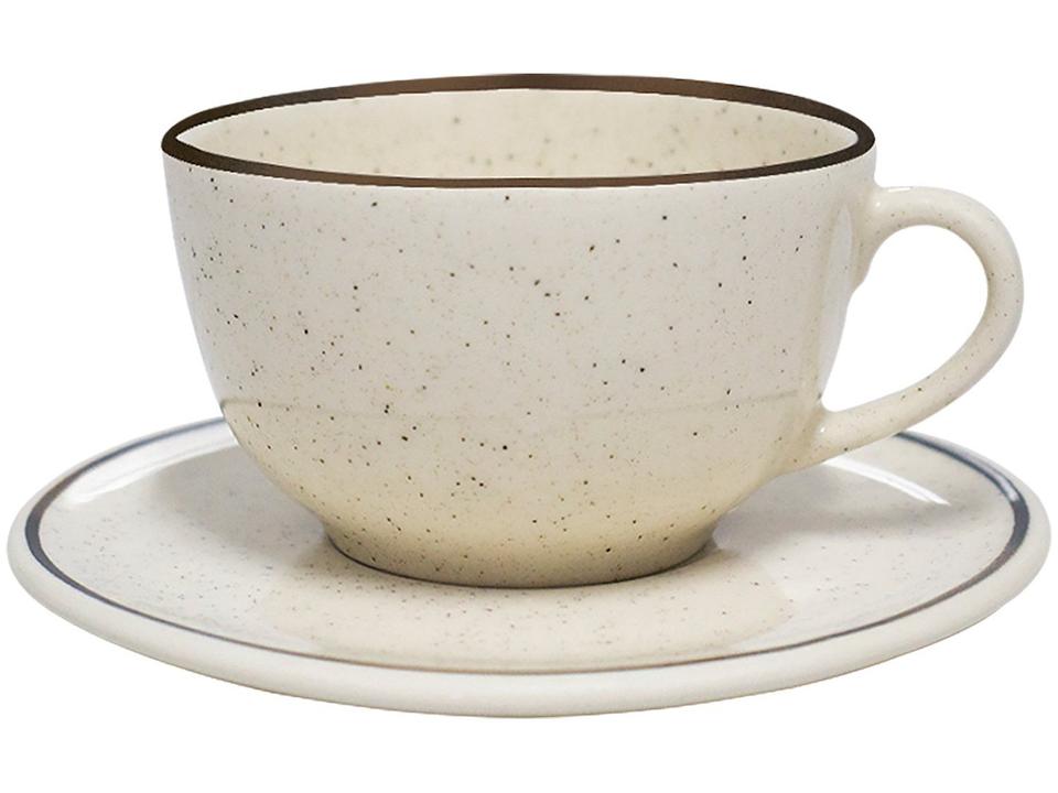 Aparelho de Jantar e Chá 20 Peças Oxford de Cerâmica Bege e Marrom Redondo Unni Brisa - 5