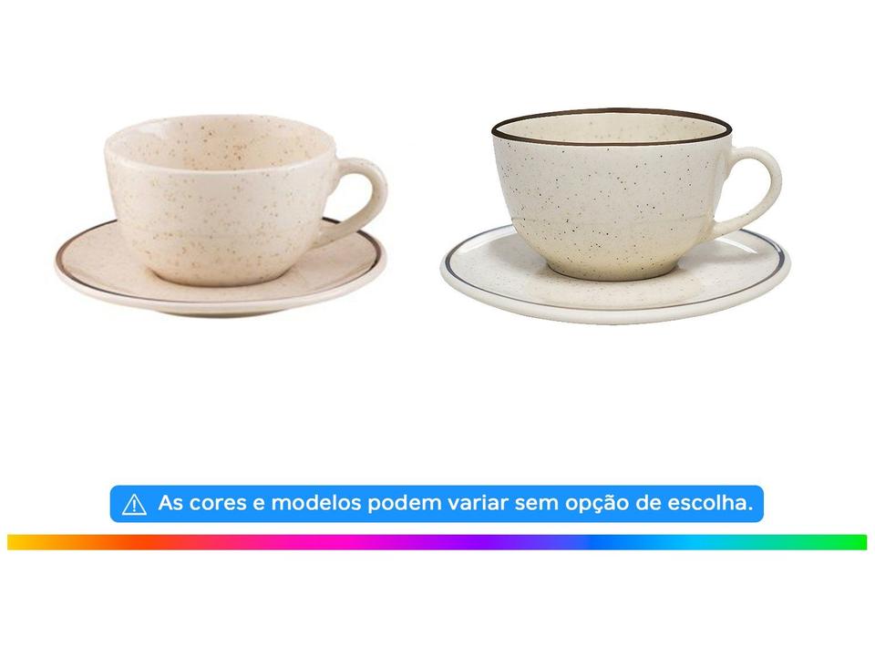 Aparelho de Jantar e Chá 20 Peças Oxford de Cerâmica Bege e Marrom Redondo Unni Brisa - 1