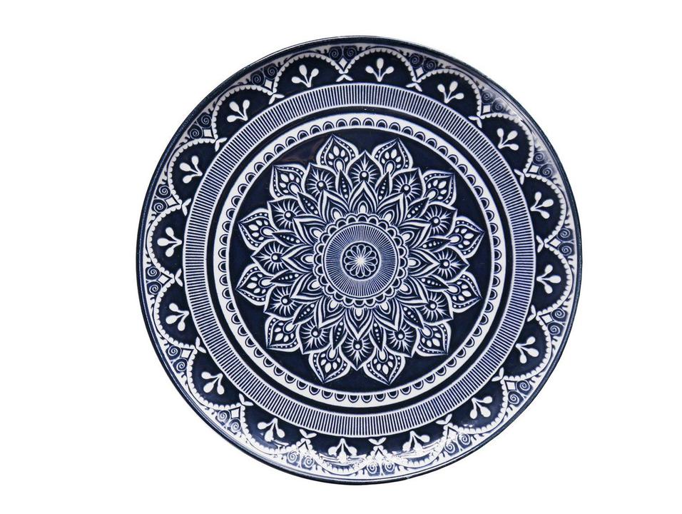 Aparelho de Jantar e Chá 20 Peças Oxford Redondo Cerâmica Azul e Branco Flat Málaga - 4