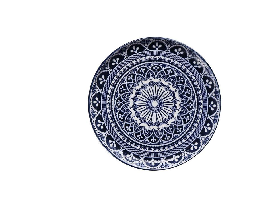 Aparelho de Jantar e Chá 20 Peças Oxford Redondo Cerâmica Azul e Branco Flat Málaga - 5