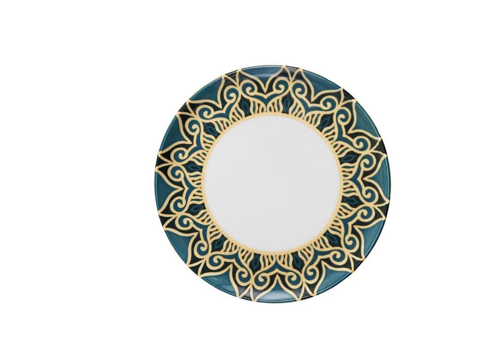 Aparelho de Jantar e Chá 20 Peças Oxford Redondo Cerâmica Verde-turquesa e Dourado Flat Gálata - 5