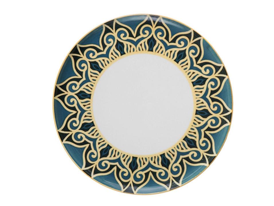 Aparelho de Jantar e Chá 20 Peças Oxford Redondo Cerâmica Verde-turquesa e Dourado Flat Gálata - 4