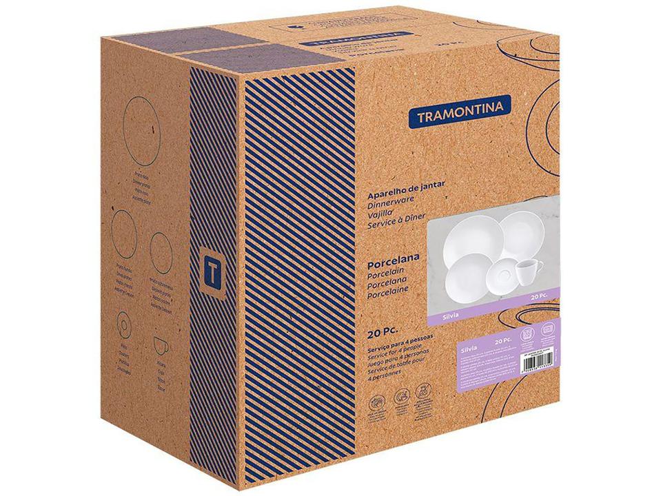 Aparelho de Jantar e Chá 20 Peças Tramontina de Porcelana Branco Redondo Silvia - 20