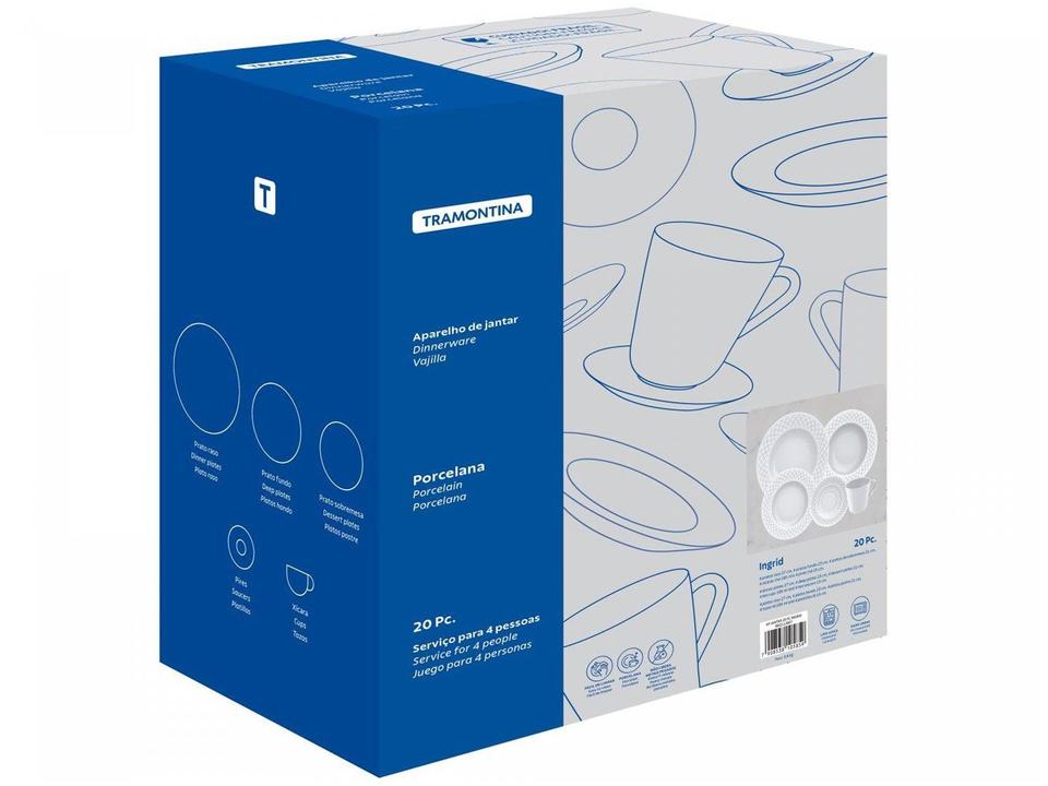 Aparelho de Jantar e Chá 20 Peças Tramontina Porcelana Branco Redondo Ingrid - 7