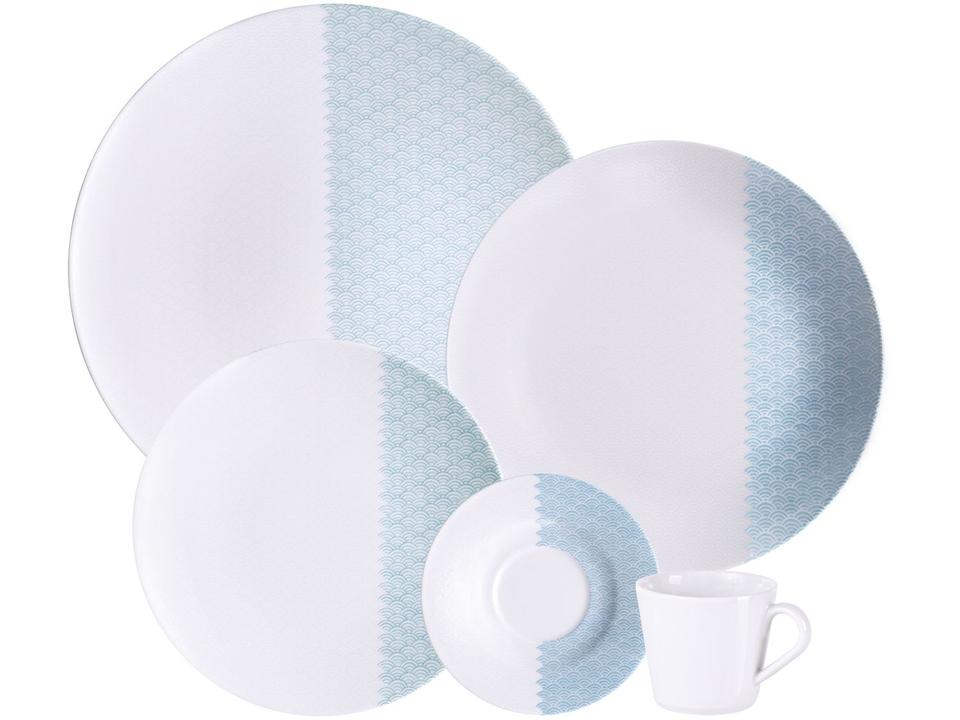 Aparelho de Jantar e Chá 20 Peças Tramontina Redondo de Porcelana Branco e Azul Aquarius 96589056