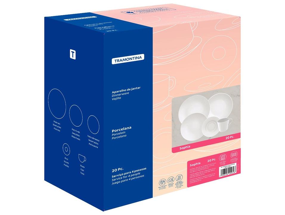 Aparelho de Jantar e Chá 20 Peças Tramontina Redondo Porcelana Branco Sophia - 4