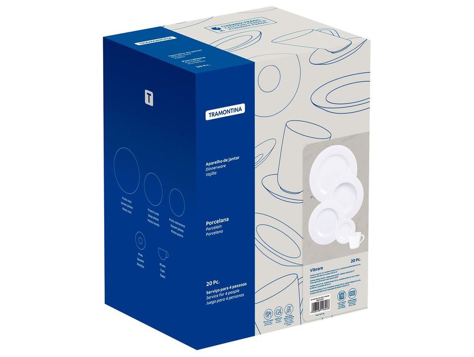 Aparelho de Jantar e Chá 20 Peças Tramontina Redondo Porcelana Branco Vibrare - 2