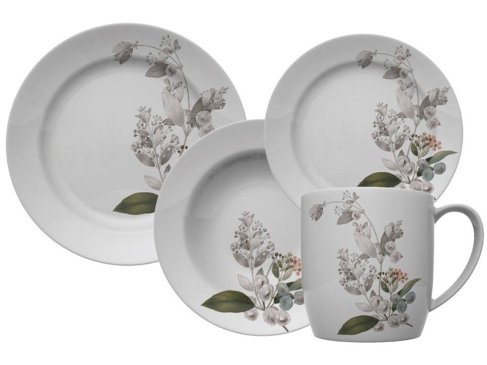 Aparelho de Jantar Jogo de Chá 16 Peças Germer - Porcelanas Redondo Bela Botânica Capri