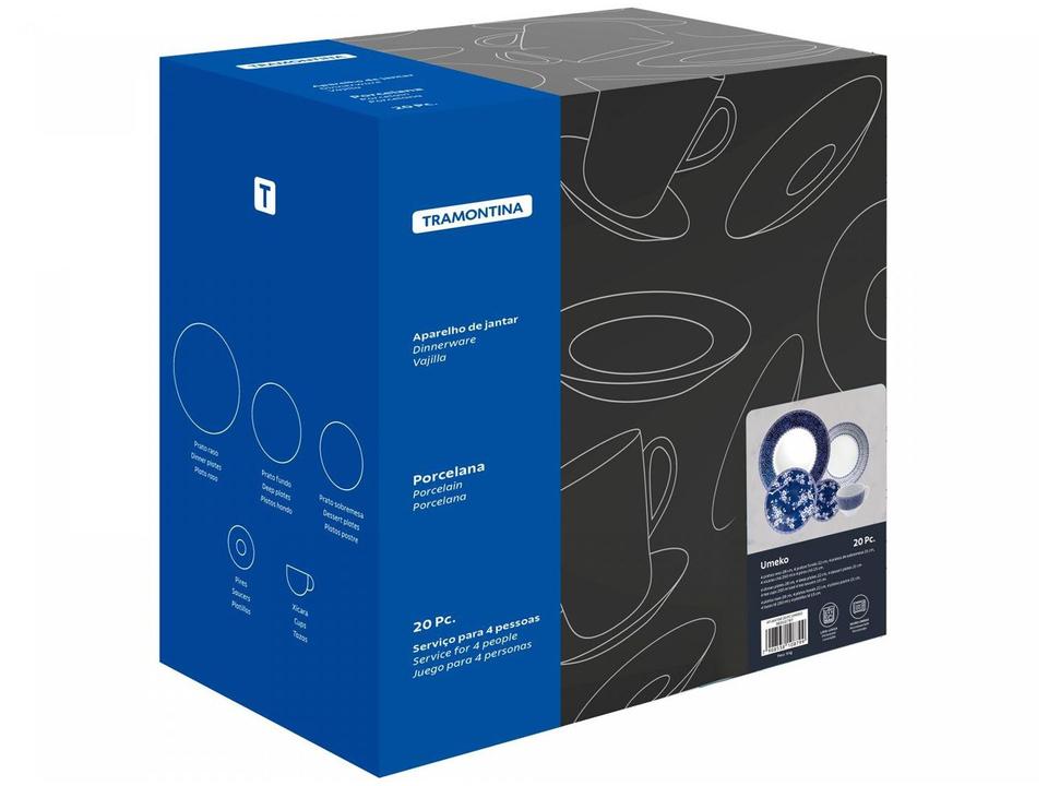 Aparelho de Jantar Sobremesa e Chá 20 Peças Tramontina de Porcelana Azul Redondo Umeko - 12