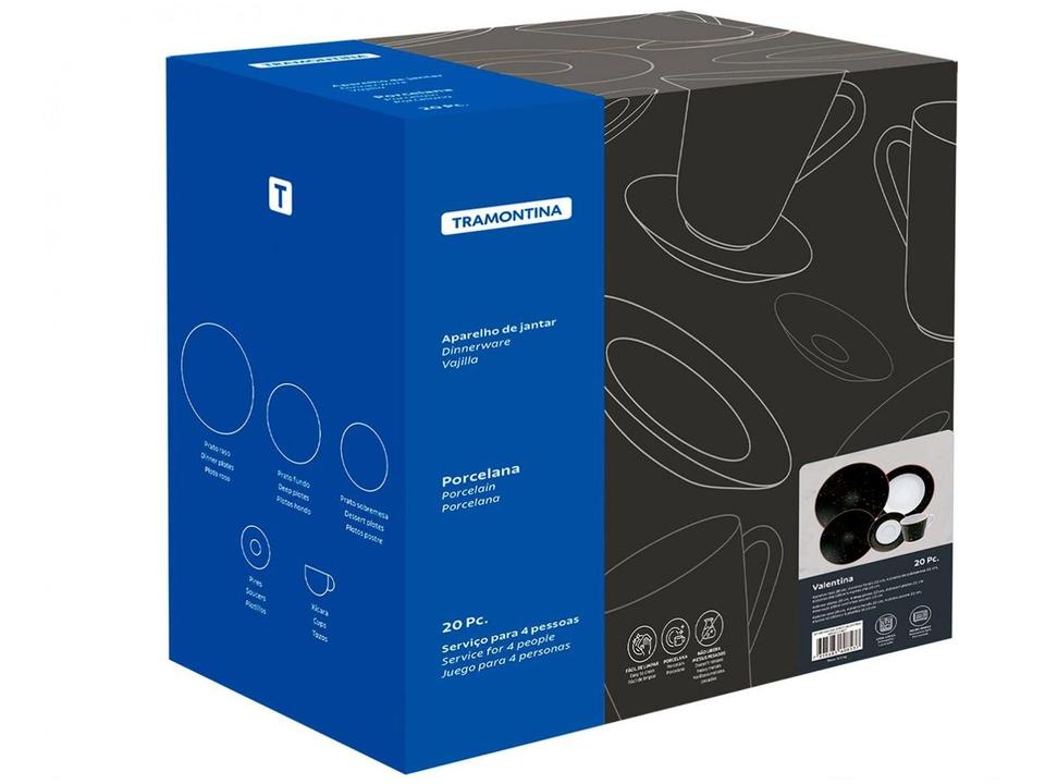 Aparelho de Jantar Sobremesa e Chá 20 Peças Tramontina de Porcelana Preto Redondo Valentina - 11