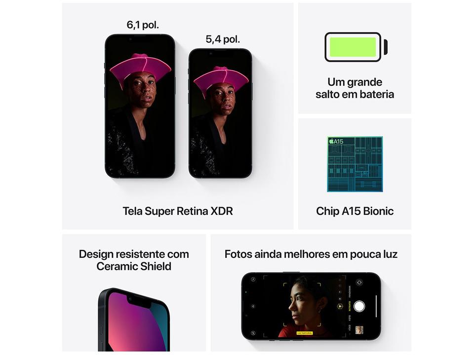 Apple iPhone 13 Mini 256GB Meia-noite Tela 5,4” - 12MP iOS - 7