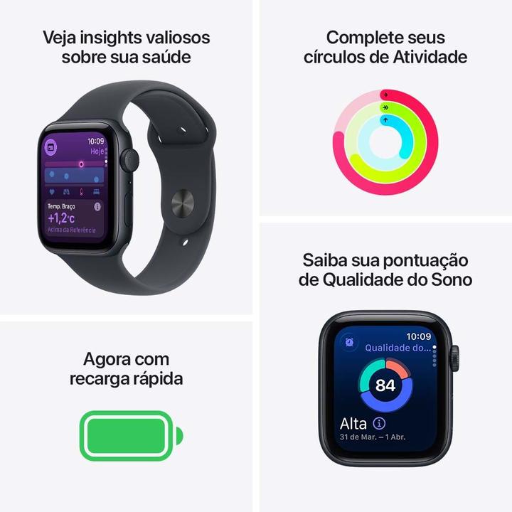 Apple Watch SE 3 GPS Caixa Meia-noite de Alumínio 44mm Pulseira Esportiva Meia-noite P/M - 2