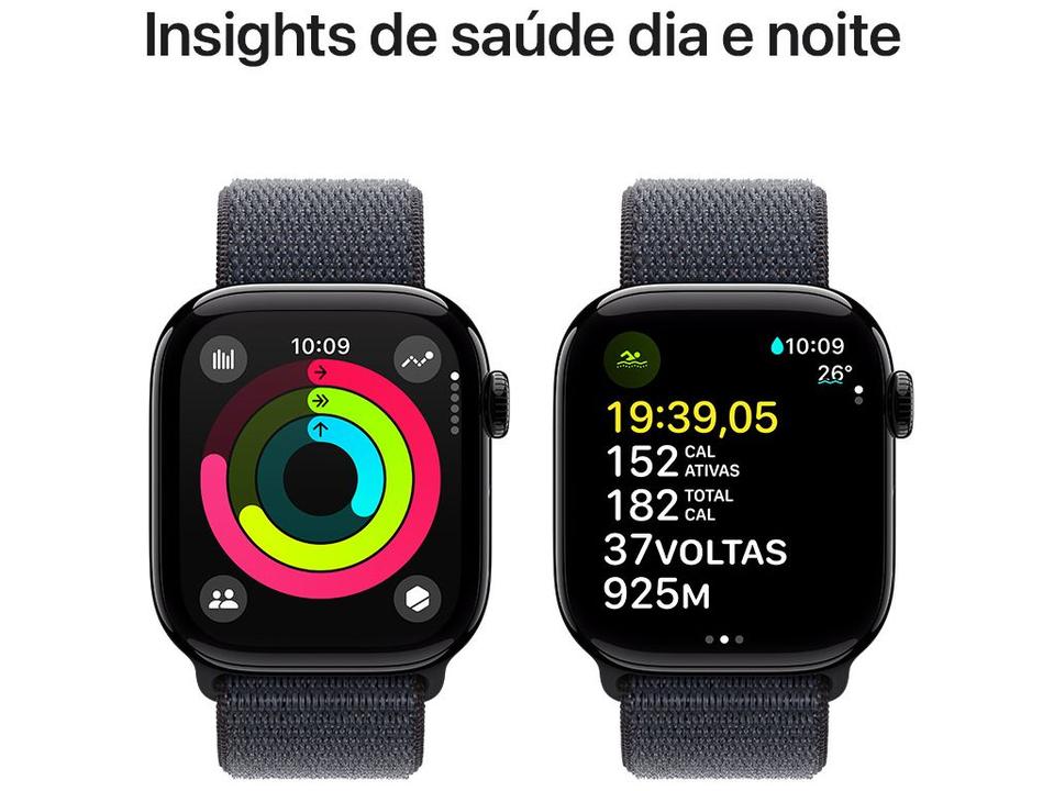 Apple Watch Series 10 GPS Caixa Preta Brilhante de Alumínio 42mm Pulseira Loop Esportiva Tinto - 3