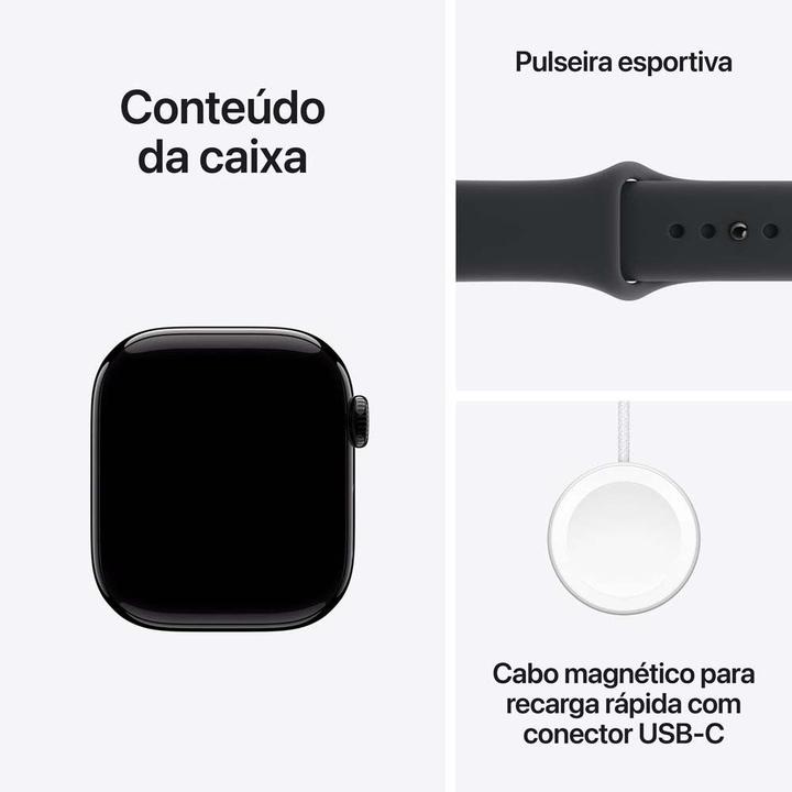 Apple Watch Series 11 GPS Caixa Preta Brilhante de Alumínio 42mm Pulseira Esportiva Preta M/G - 7