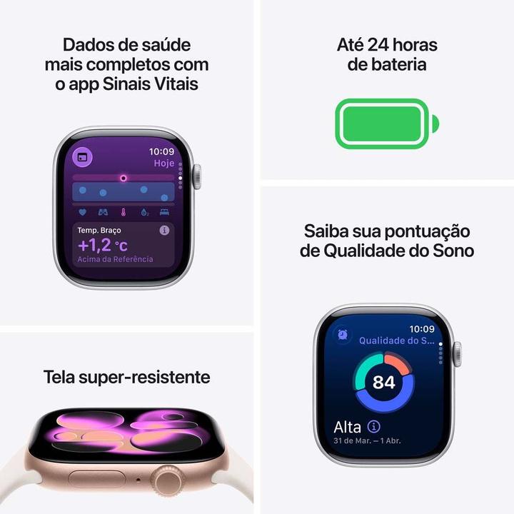 Apple Watch Series 11 GPS Caixa Preta Brilhante de Alumínio 42mm Pulseira Esportiva Preta P/M - 2