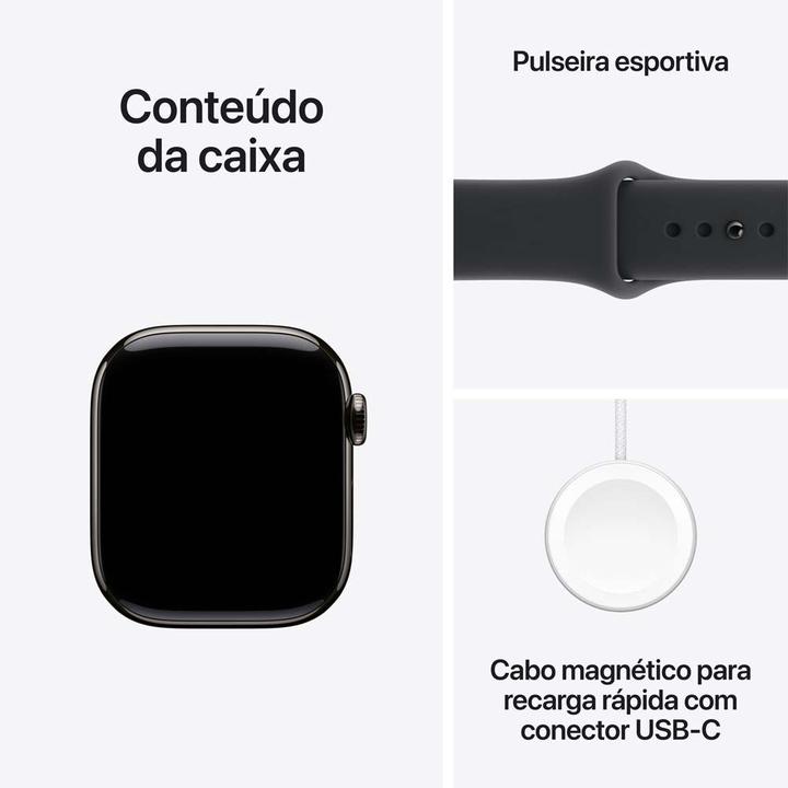 Apple Watch Series 11 GPS + Cellular Caixa Ardósia de Titânio 42mm Pulseira Esportiva Preta P/M - 7