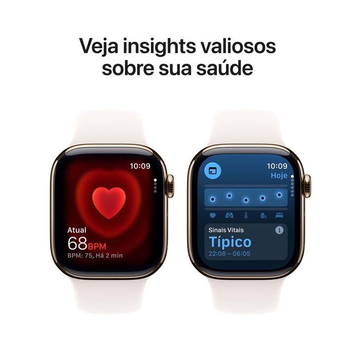 Apple Watch Series 11 GPS + Cellular Caixa Dourada de Titânio 42mm Pulseira Esportiva Blush-clara P/M - 4