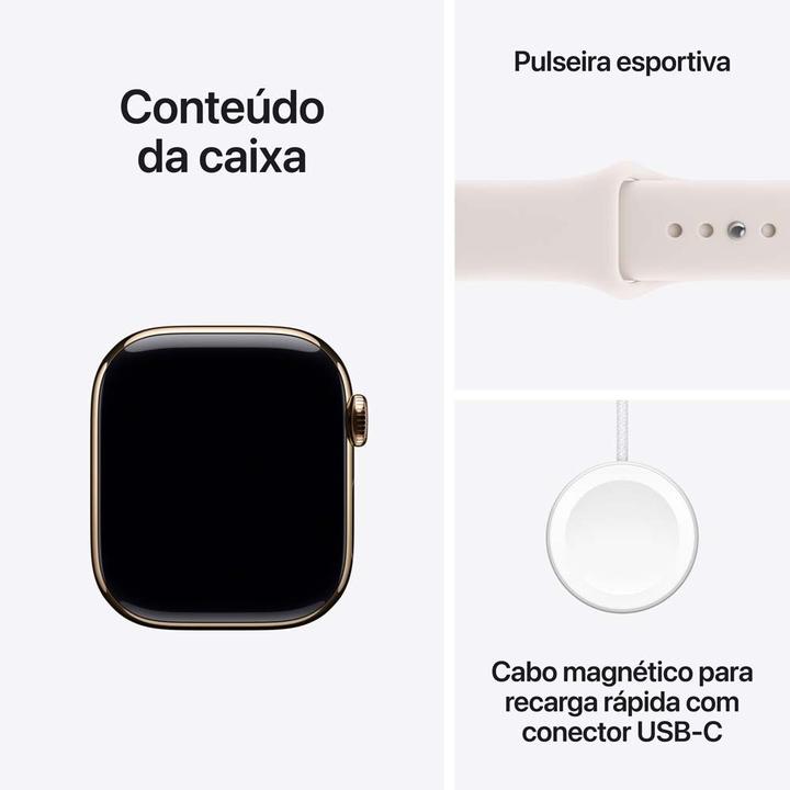 Apple Watch Series 11 GPS + Cellular Caixa Dourada de Titânio 42mm Pulseira Esportiva Blush-clara P/M - 7