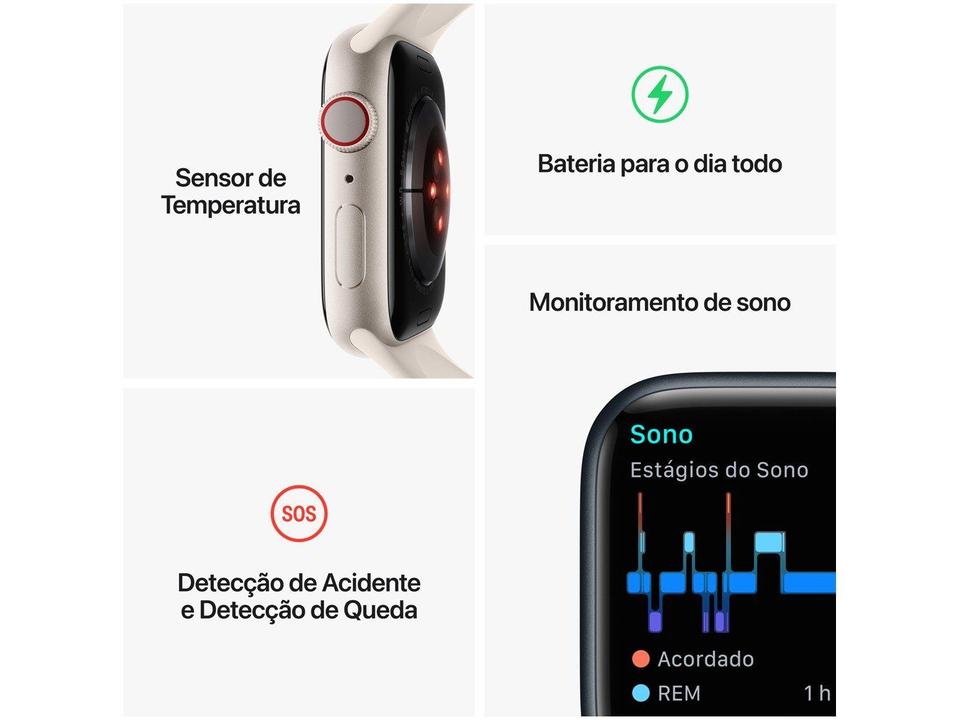 Apple Watch Series 8 45mm GPS + Cellular Caixa Meia-noite Alumínio Pulseira Esportiva - 7