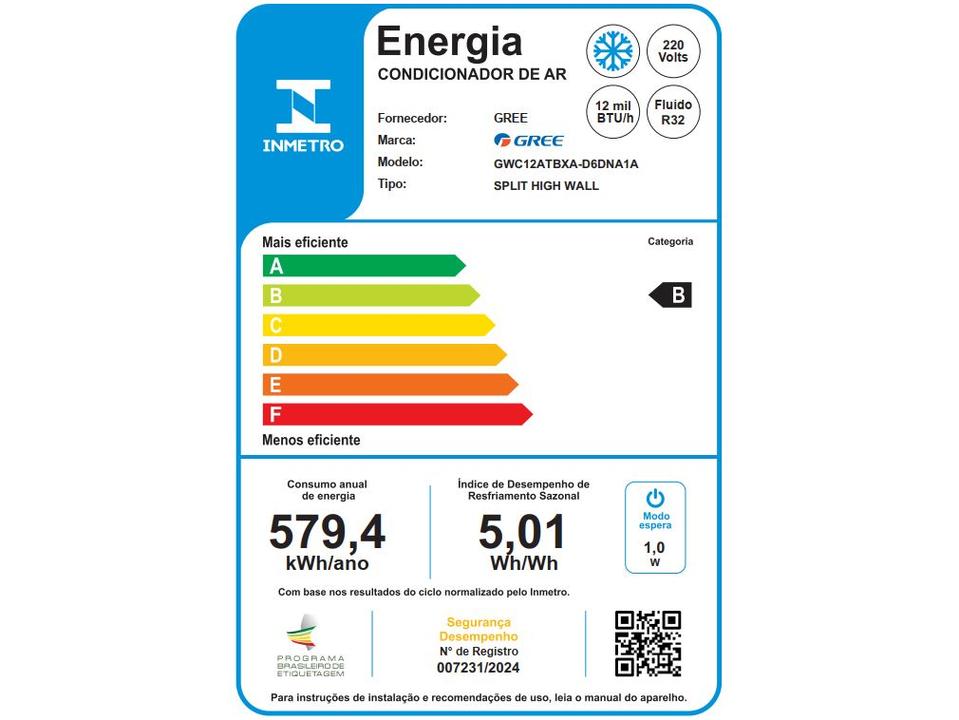 Ar-condicionado Split 12.000BTUs Gree Inverter Frio GWC12ATBXA-D6DNA1A - 8