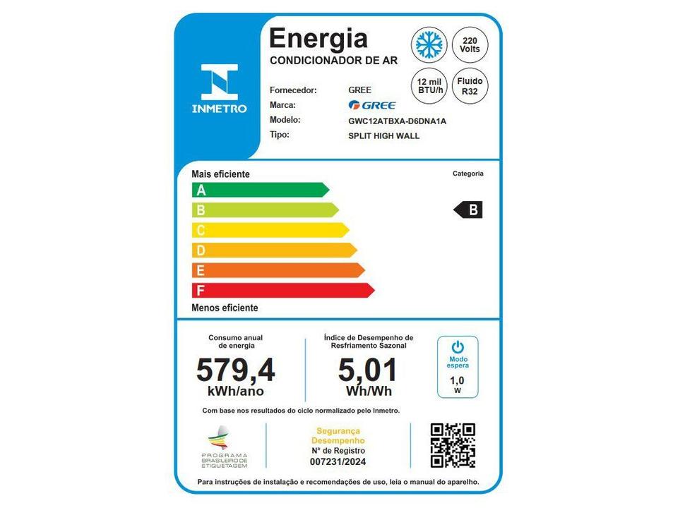 Ar-condicionado Split 12.000BTUs Gree Inverter Frio GWC12ATBXA-D6DNA1A - 12