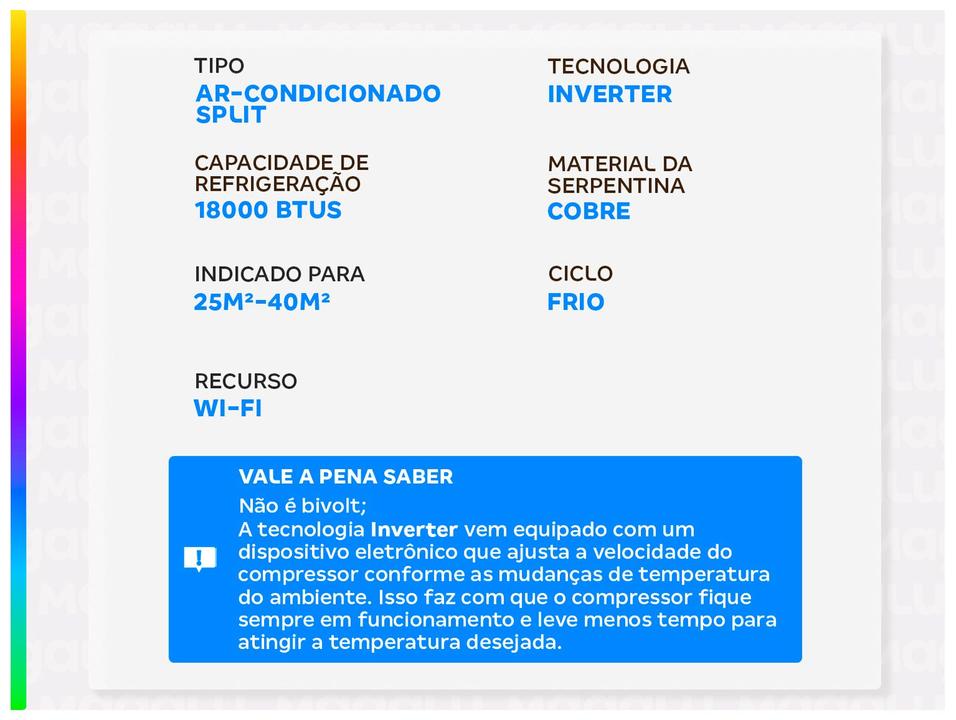 Ar-condicionado Split 18.000 BTUs Philco Inverter Frio Hi Wall PAC18FC INT - 2