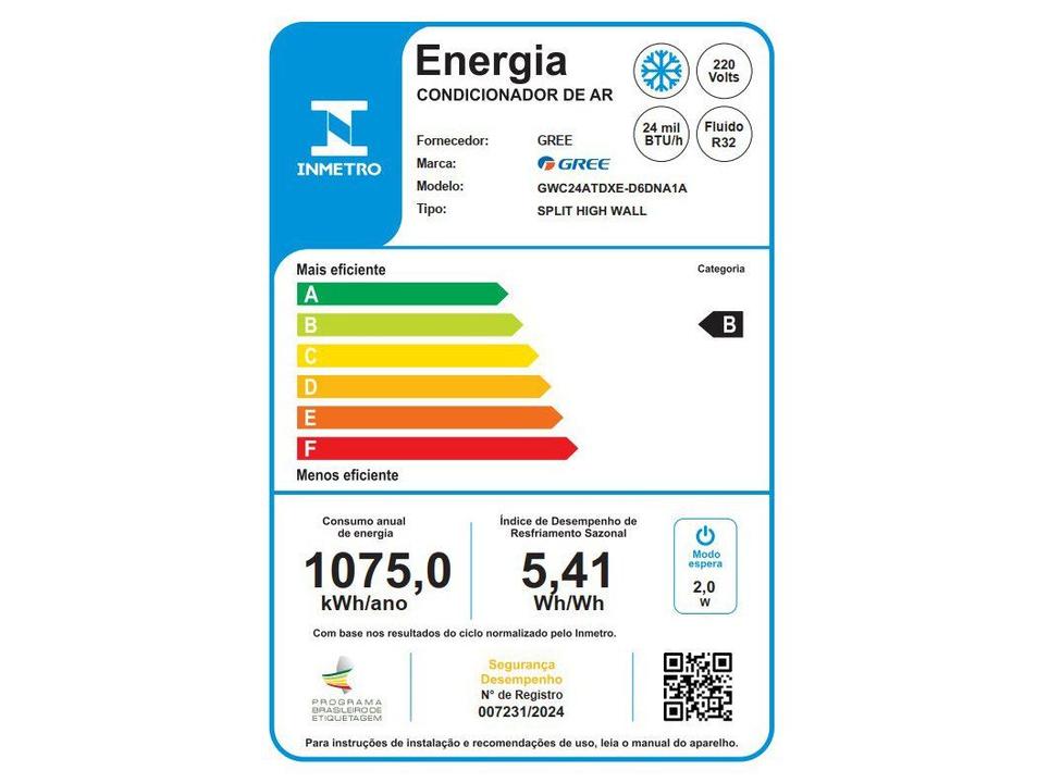 Ar-condicionado Split 24.000BTUs Gree Inverter Frio GWC24ATDXE-S6DNA1A - 12