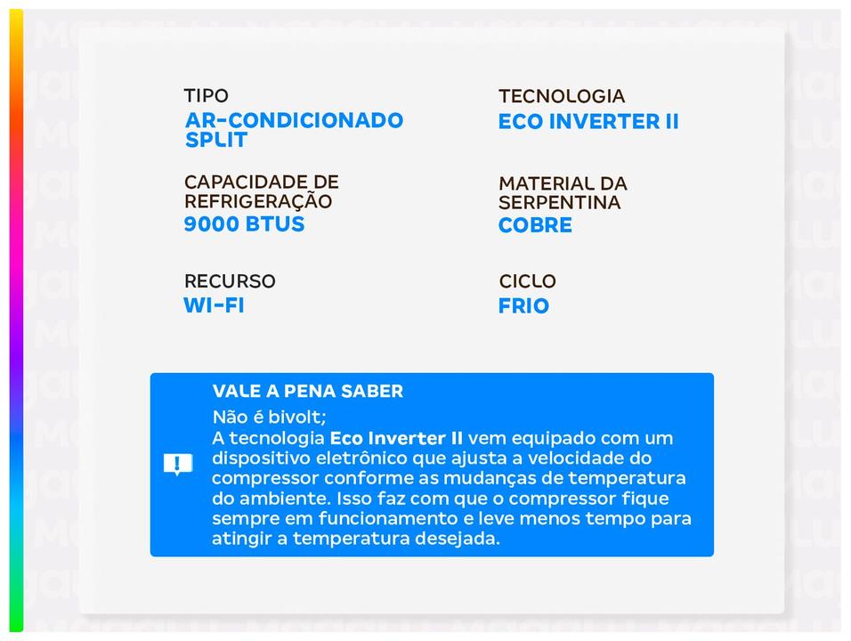 Ar-condicionado Split 9.000 BTUs Elgin Eco Inverter II Frio High Wall HJFC09C2WBCC - 2