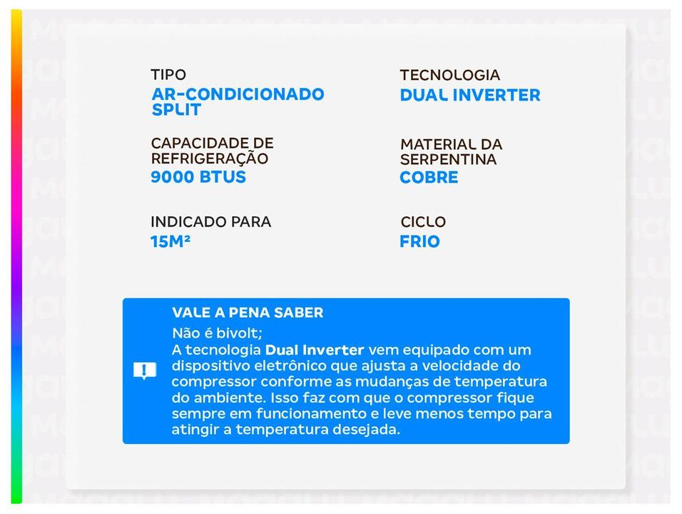 Ar-condicionado Split 9.000 BTUs LG Dual Inverter Frio Compact S3-Q09AAQAK - 2