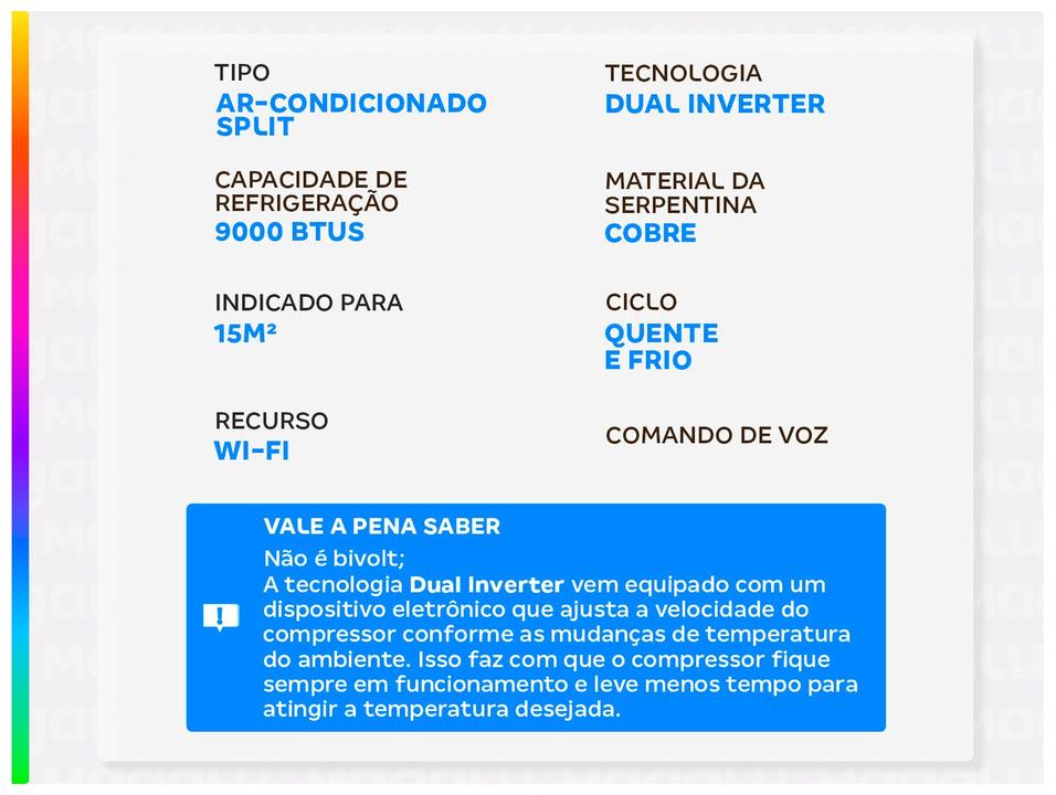 Ar-condicionado Split 9.000 BTUs LG Dual Inverter Quente e Frio AI Voice S3NW09AA31E - 2