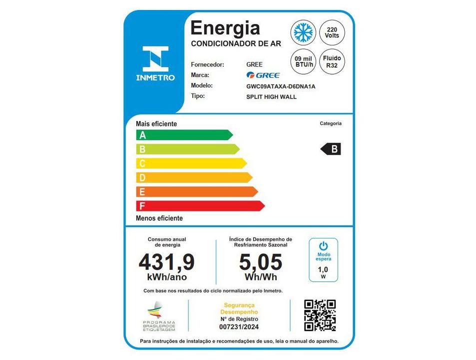 Ar-condicionado Split 9.000BTUs Gree Inverter Frio GWC09ATAXA-D6DNA1A - 12