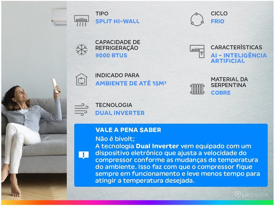Ar-condicionado Split Hi-Wall LG Dual Inverter 9.000 BTUs Frio Compact - 1