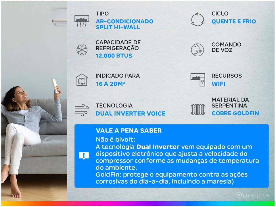 Ar-condicionado Split Hi-Wall LG Dual Inverter Voice +AI 12.000 BTUs Quente e Frio S3-W12JA31A - 2