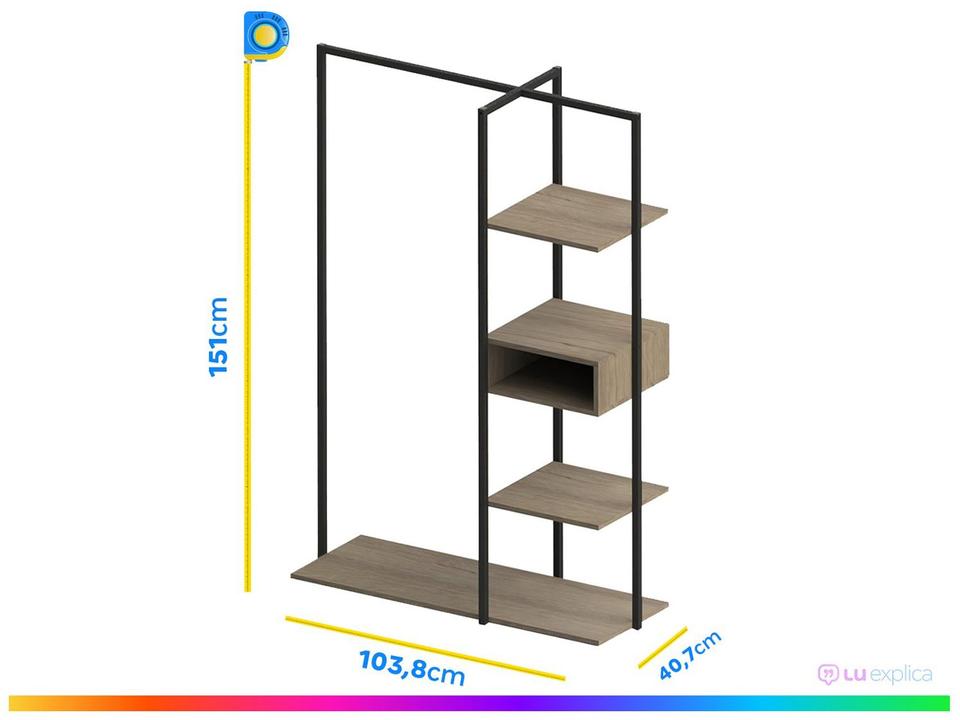 Arara de Roupas de Madeira Preto Multivisão Urbana - 4