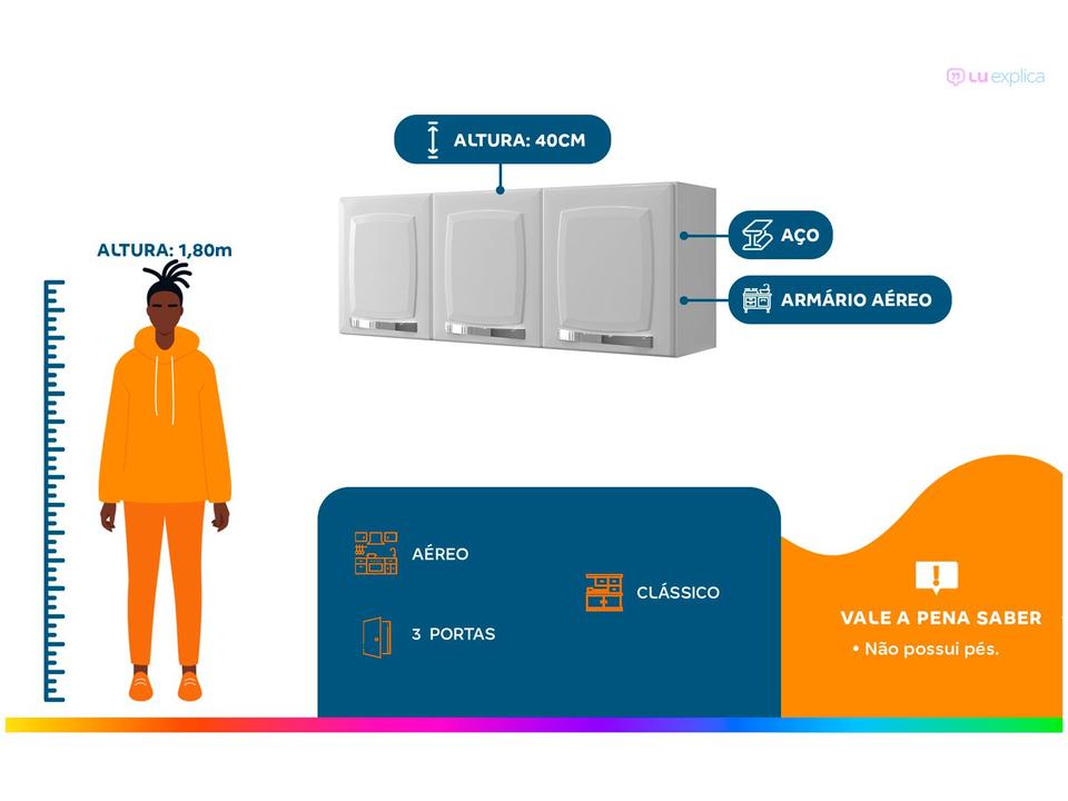 Armário de Cozinha Aéreo Itatiaia Rose ARM-105 3 Portas 105x40cm - 1