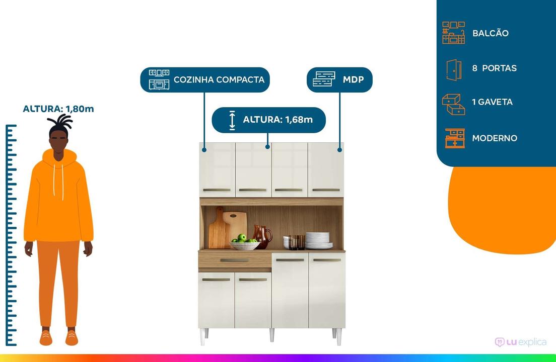 Armário de Cozinha Compacta Aramóveis Cleo 8 Portas - 1